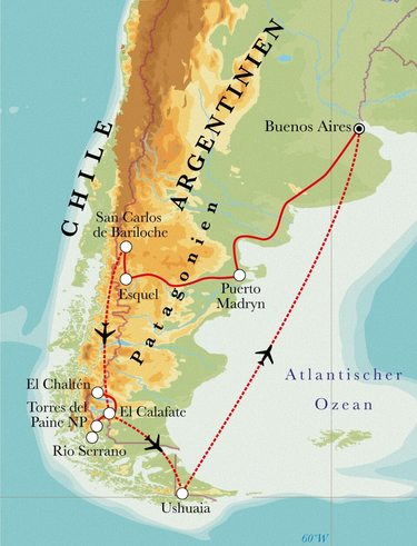 Route Rundreise Argentinien & Chile, 22 Tage Route Rundreise Argentinien & Chile, 22 Tage