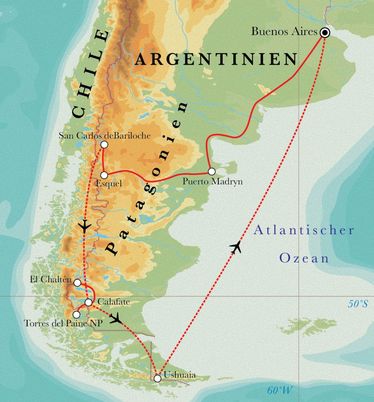 Route Rundreise Argentinien & Chile, 23 Tage Route Rundreise Argentinien & Chile, 23 Tage