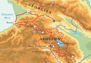 Route Rundreise Armenien & Georgien, 15 Tage Route Rundreise Armenien & Georgien, 15 Tage
