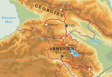 Route Rundreise Armenien & Georgien, 15 Tage Route Rundreise Armenien & Georgien, 15 Tage