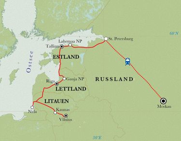 Route Rundreise Baltikum & Russland, 18 Tage Route Rundreise Baltikum & Russland, 18 Tage