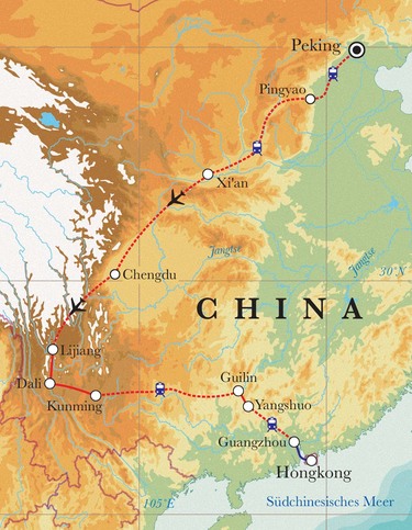 Route Rundreise China, 24 Tage Route Rundreise China, 24 Tage