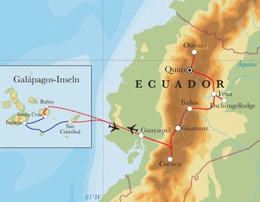 Route Rundreise Ecuador & Galápagos, 21 Tage Route Rundreise Ecuador & Galápagos, 21 Tage
