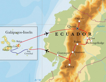 Route Rundreise Ecuador & Galápagos, 21 Tage Route Rundreise Ecuador & Galápagos, 21 Tage