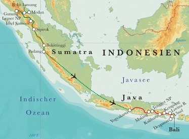 Route Rundreise Indonesien: Java & Bali, 15 Tage Route Rundreise Indonesien: Java & Bali, 15 Tage