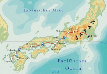 Route Rundreise Japan, 21 Tage Route Rundreise Japan, 21 Tage