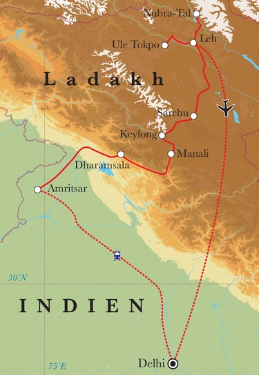 Route Rundreise Ladakh, 21 Tage Route Rundreise Ladakh, 21 Tage