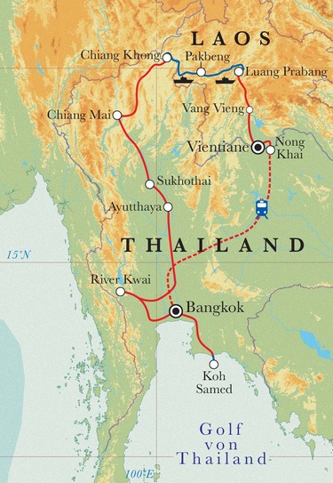Route Rundreise Thailand & Laos, 25 Tage Route Rundreise Thailand & Laos, 25 Tage