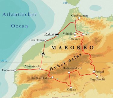 Route Rundreise Marokko, 20 Tage Route Rundreise Marokko, 20 Tage