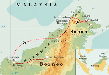 Route Rundreise Malaysia: Borneo, 19 Tage Route Rundreise Malaysia: Borneo, 19 Tage