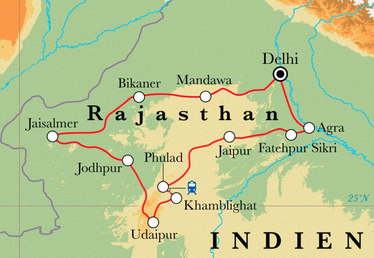 Route Rundreise Rajasthan, 17 Tage Route Rundreise Rajasthan, 17 Tage