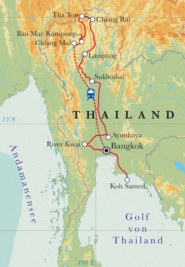 Route Rundreise Thailand, 16 Tage Route Rundreise Thailand, 16 Tage