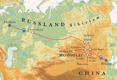 Route Rundreise Transsibirische Eisenbahn, 24 Tage Route Rundreise Transsibirische Eisenbahn, 24 Tage