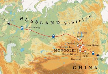 Route Rundreise Transsibirische Eisenbahn, 23 Tage Route Rundreise Transsibirische Eisenbahn, 23 Tage
