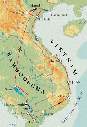 Route Rundreise Vietnam & Kambodscha, 27 Tage Route Rundreise Vietnam & Kambodscha, 27 Tage