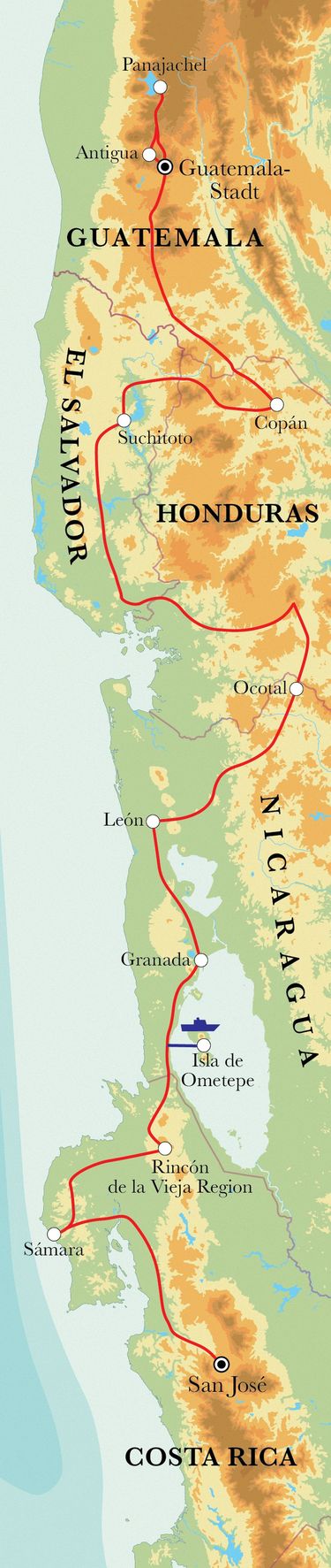 Route Rundreise Von San José nach Guatemala-Stadt, 22 Tage Route Rundreise Von San José nach Guatemala-Stadt, 22 Tage