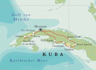 Route Kuba, 17 Tage Fahrradreise Route Kuba, 17 Tage Fahrradreise