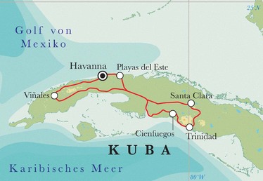 Route Rundreise Kuba, 14 Tage Route Rundreise Kuba, 14 Tage