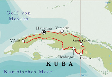 Route Rundreise Kuba, 14 Tage Route Rundreise Kuba, 14 Tage