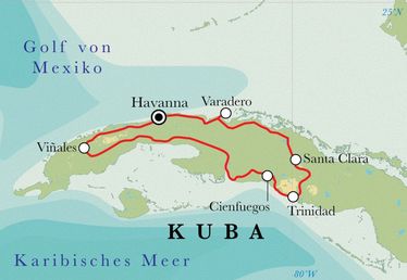Route Rundreise Kuba, 14 Tage Route Rundreise Kuba, 14 Tage