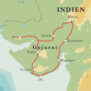 Route Rundreise Indien - Gujarat, 17/18 Tage Route Rundreise Indien - Gujarat, 17/18 Tage