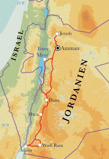Route Rundreise Jordanien, 10 Tage Route Rundreise Jordanien, 10 Tage