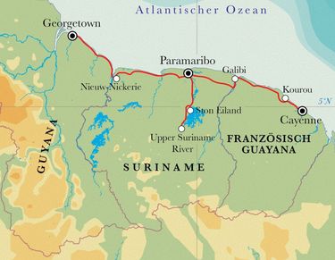 Route Rundreise Die drei Guayanas, 21 Tage Route Rundreise Die drei Guayanas, 21 Tage