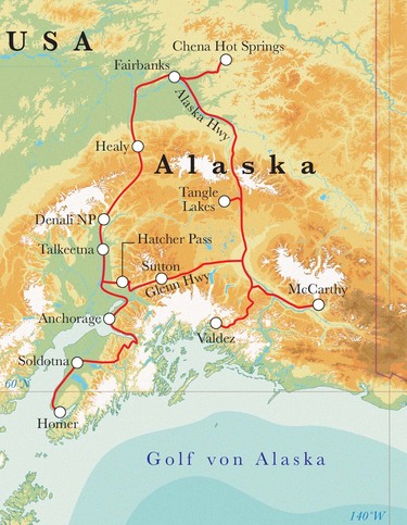 Route Rundreise Alaska, 21 Tage Route Rundreise Alaska, 21 Tage