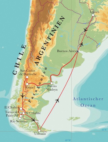 Route Rundreise Argentinien & Chile mit Iguazú, 25 Tage Route Rundreise Argentinien & Chile mit Iguazú, 25 Tage
