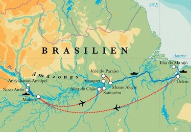 Route Rundreise Brasilien mit Amazonas, 19 Tage Route Rundreise Brasilien mit Amazonas, 19 Tage