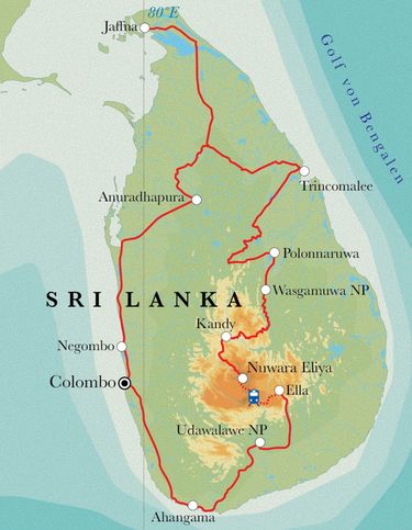 Route Rundreise Sri Lanka, 21 Tage Route Rundreise Sri Lanka, 21 Tage