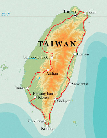 Route Rundreise Taiwan, 15 Tage Route Rundreise Taiwan, 15 Tage