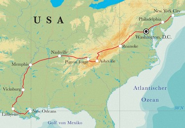 Route Rundreise Von New Orleans nach New York, 18 Tage Route Rundreise Von New Orleans nach New York, 18 Tage