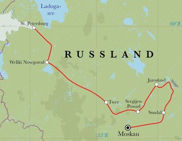 Route Rundreise Russland, 14 Tage Route Rundreise Russland, 14 Tage