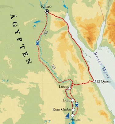 Route Rundreise Ägypten, 14 Tage Route Rundreise Ägypten, 14 Tage