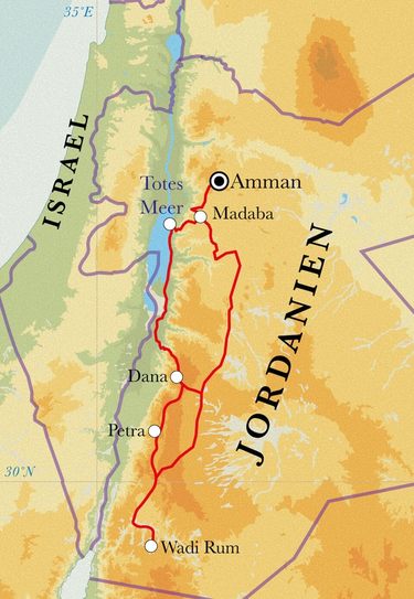 Route Jordanien, 9 Tage Wanderreise Route Jordanien, 9 Tage Wanderreise