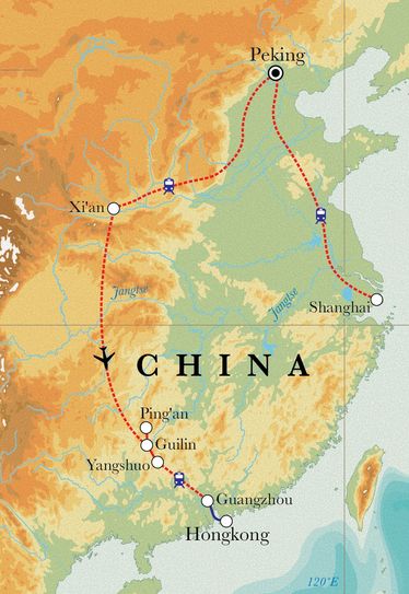 Route Rundreise China, 17 Tage Route Rundreise China, 17 Tage