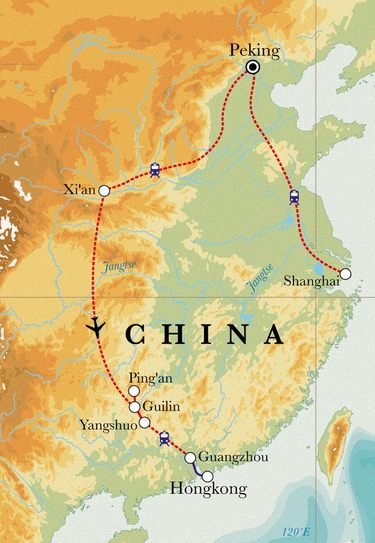 Route Rundreise China, 17 Tage Route Rundreise China, 17 Tage