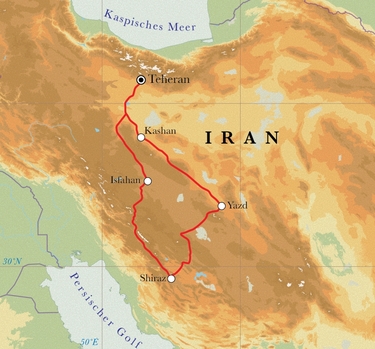 Route Rundreise Iran, 10 Tage Route Rundreise Iran, 10 Tage