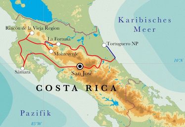 Route Rundreise Costa Rica, 14/15 Tage Route Rundreise Costa Rica, 14/15 Tage