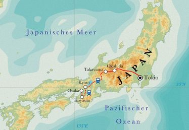 Route Rundreise Japan, 16 Tage Route Rundreise Japan, 16 Tage