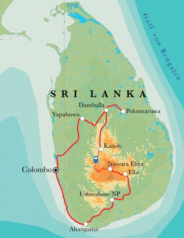 Route Sri Lanka, 15 Tage Fahrradreise Route Sri Lanka, 15 Tage Fahrradreise