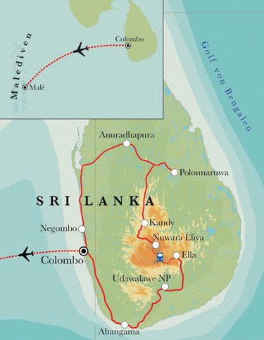 Route Rundreise Sri Lanka & Malediven, 21 Tage Route Rundreise Sri Lanka & Malediven, 21 Tage