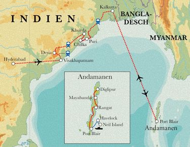 Route Rundreise Ostindien & Andamanen, 24 Tage Route Rundreise Ostindien & Andamanen, 24 Tage